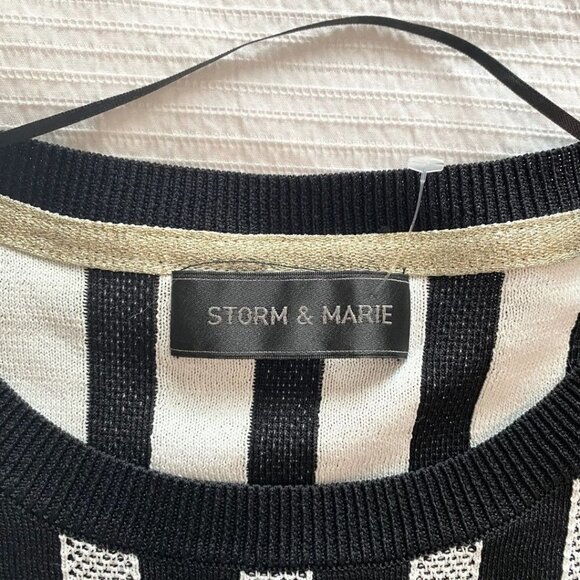 STORM & MARIE REFEREE  BLACK WHITE STRIPED KNIT TUNIC DRESS - 6 - Picture 6 of 9
